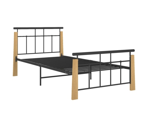 Estructura de cama sin colchón metal madera de roble 100x200 cm