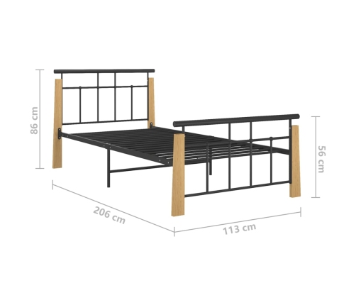 Estructura de cama sin colchón metal madera de roble 100x200 cm