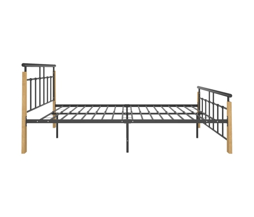 Estructura de cama sin colchón metal madera de roble 140x200 cm