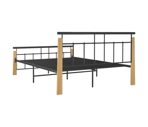 Estructura de cama sin colchón metal madera de roble 140x200 cm