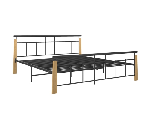 vidaXL Estructura de cama metal y madera maciza de roble 180x200 cm