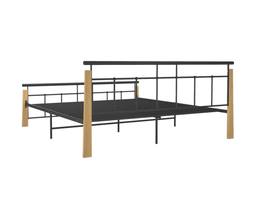 vidaXL Estructura de cama metal y madera maciza de roble 180x200 cm