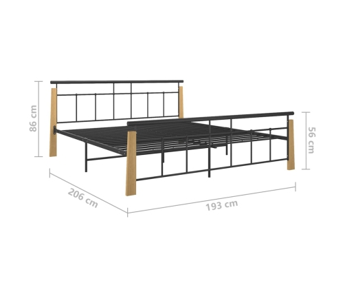 vidaXL Estructura de cama metal y madera maciza de roble 180x200 cm