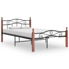 Estructura cama sin colchón metal madera roble negro 120x200 cm