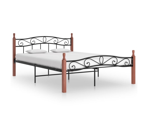 Estructura de cama metal y madera maciza de roble 140x200 cm