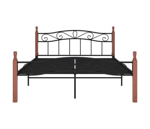 Estructura de cama metal y madera maciza de roble 140x200 cm