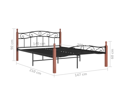 Estructura de cama metal y madera maciza de roble 140x200 cm