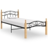 Estructura de cama madera maciza de roble metal negro 90x200 cm