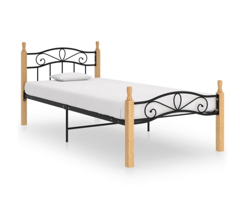 Estructura de cama madera maciza de roble metal negro 90x200 cm