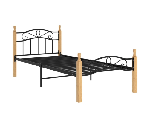 Estructura de cama madera maciza de roble metal negro 90x200 cm