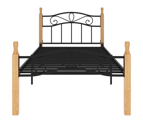 Estructura de cama madera maciza de roble metal negro 90x200 cm