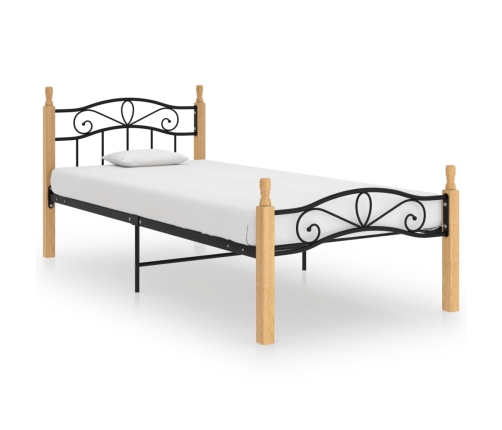 Estructura cama sin colchón metal madera roble negro 100x200 cm