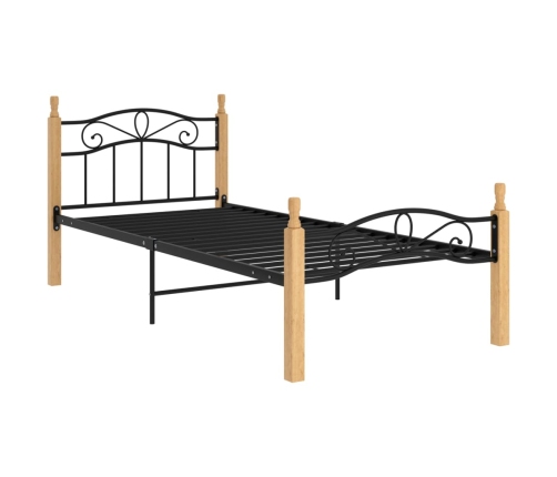 Estructura cama sin colchón metal madera roble negro 100x200 cm