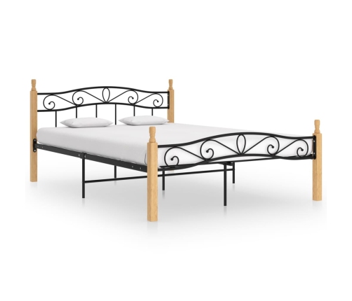 Estructura de cama madera maciza roble metal negro 140x200 cm