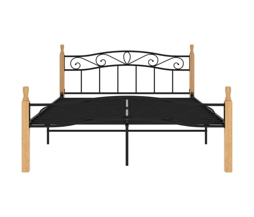 Estructura de cama madera maciza roble metal negro 140x200 cm