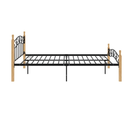 Estructura de cama madera maciza roble metal negro 140x200 cm