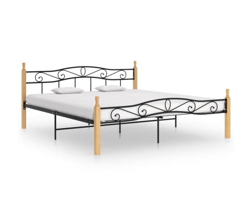 Estructura cama sin colchón metal madera roble negro 180x200 cm