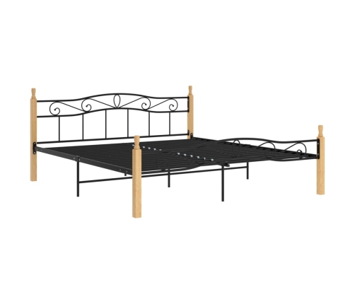 Estructura cama sin colchón metal madera roble negro 180x200 cm