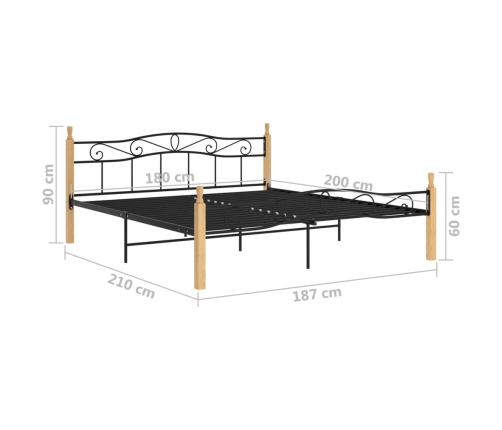 Estructura cama sin colchón metal madera roble negro 180x200 cm