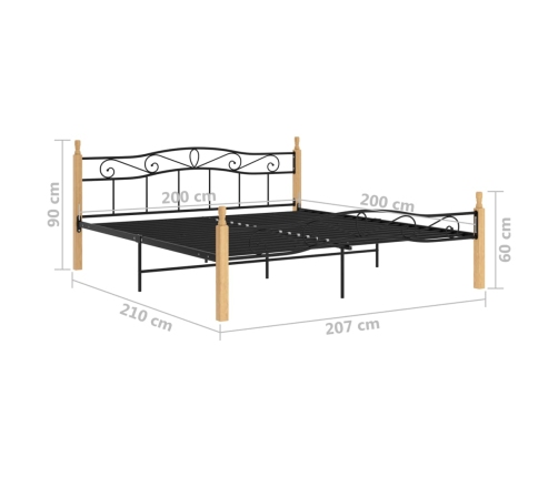 Estructura cama sin colchón metal madera roble negro 200x200 cm