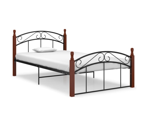 Estructura de cama metal y madera maciza de roble 120x200 cm