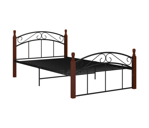 Estructura de cama metal y madera maciza de roble 120x200 cm