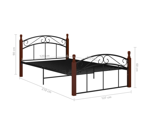 Estructura de cama metal y madera maciza de roble 120x200 cm