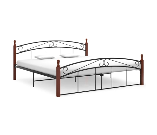 Estructura cama sin colchón metal madera roble negro 180x200 cm