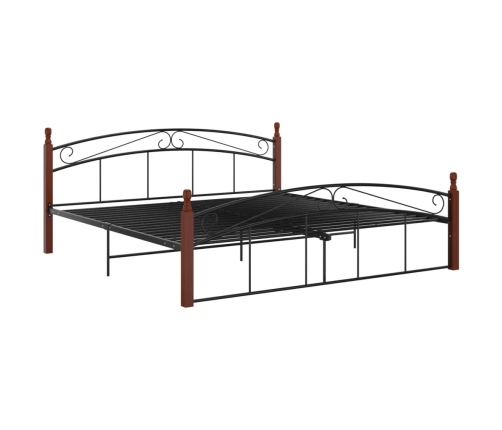 Estructura cama sin colchón metal madera roble negro 180x200 cm