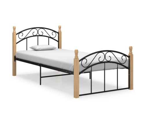 Estructura cama sin colchón metal madera roble negro 90x200 cm