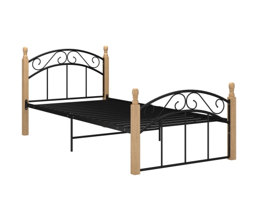 Estructura cama sin colchón metal madera roble negro 90x200 cm