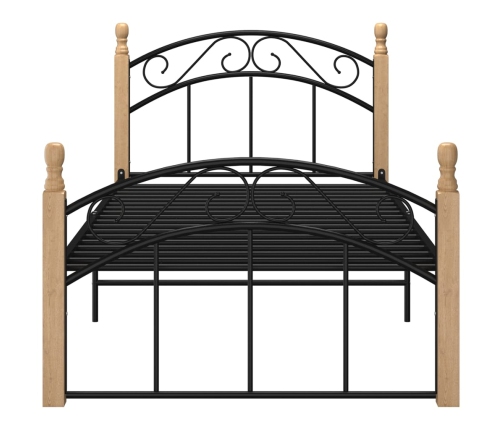 Estructura cama sin colchón metal madera roble negro 90x200 cm