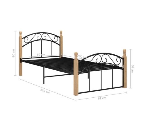 Estructura cama sin colchón metal madera roble negro 90x200 cm