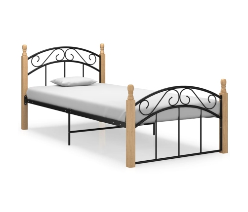 Estructura de cama metal y madera maciza de roble 100x200 cm