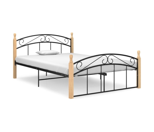 Estructura cama sin colchón metal madera roble negro 140x200 cm