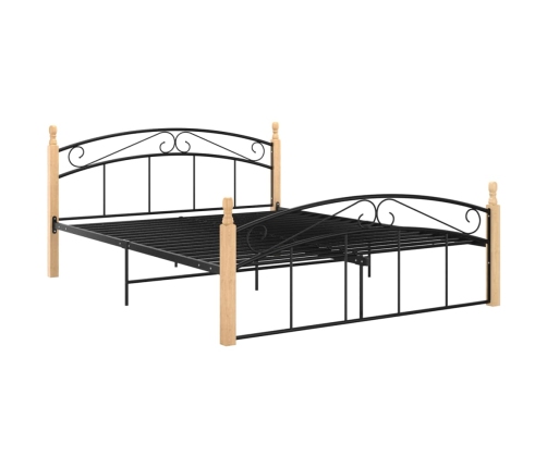 Estructura cama sin colchón metal madera roble negro 140x200 cm