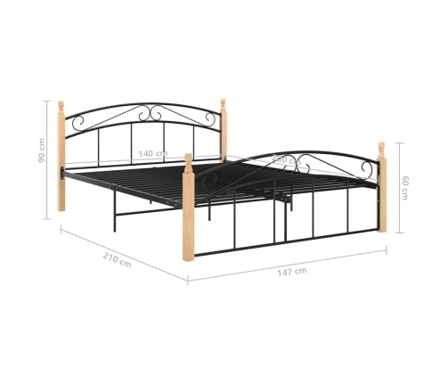 Estructura cama sin colchón metal madera roble negro 140x200 cm