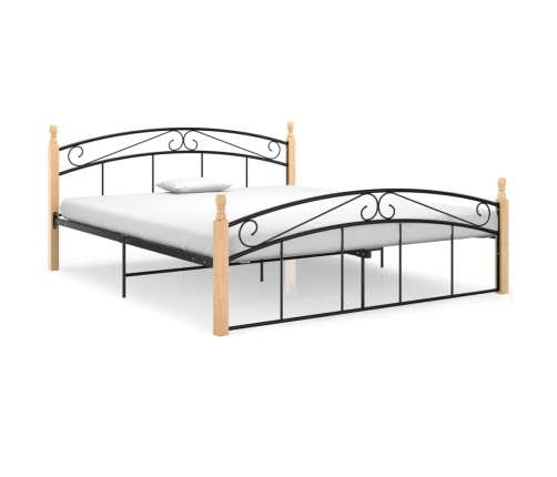 Estructura de cama metal y madera maciza de roble 160x200 cm