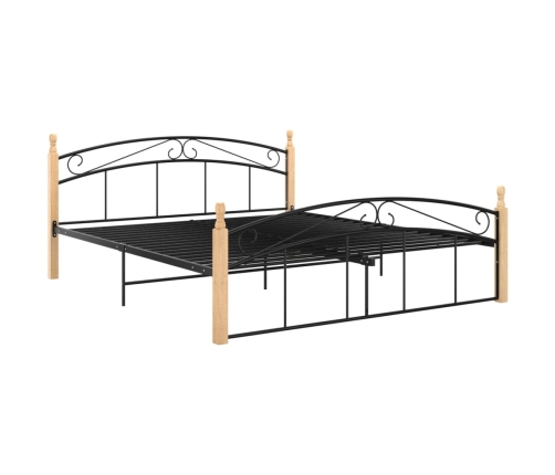 Estructura de cama metal y madera maciza de roble 160x200 cm