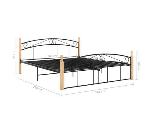 Estructura de cama metal y madera maciza de roble 160x200 cm