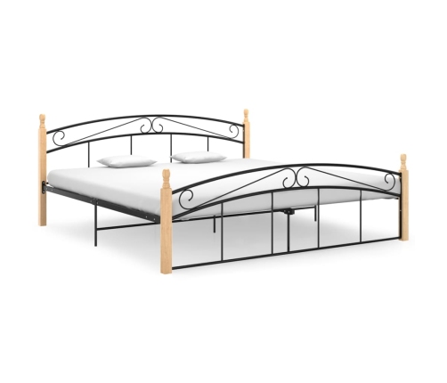 Estructura cama sin colchón metal madera roble negro 180x200 cm