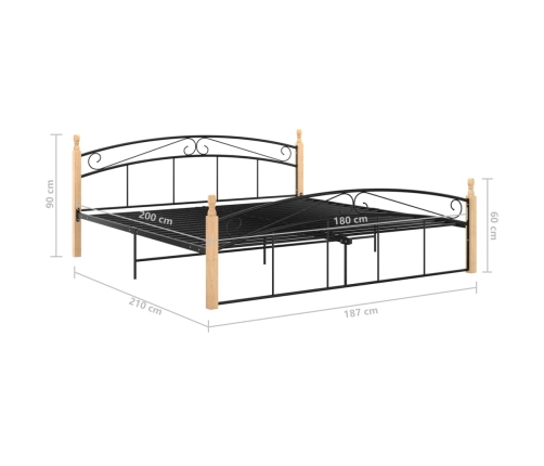 Estructura cama sin colchón metal madera roble negro 180x200 cm