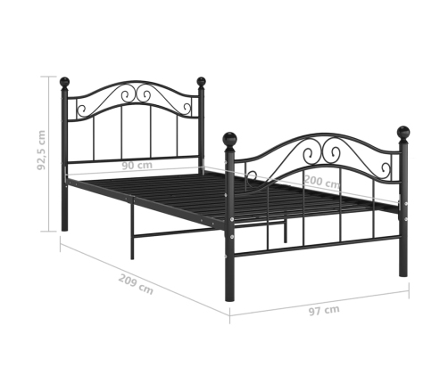 Estructura de cama sin colchón metal negro 90x200 cm