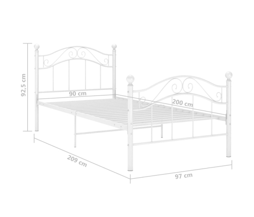 vidaXL Estructura de cama de metal blanco 90x200 cm