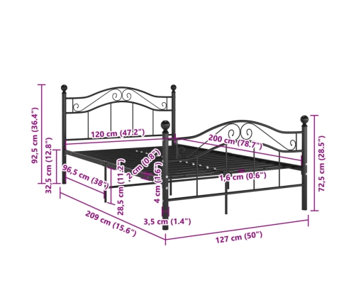 Estructura de cama sin colchón metal negro 120x200 cm