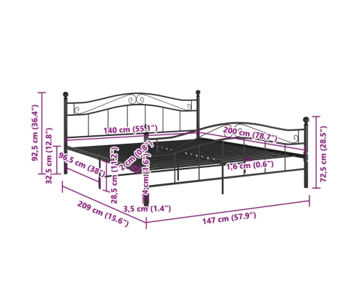 Estructura de cama sin colchón metal negro 140x200 cm