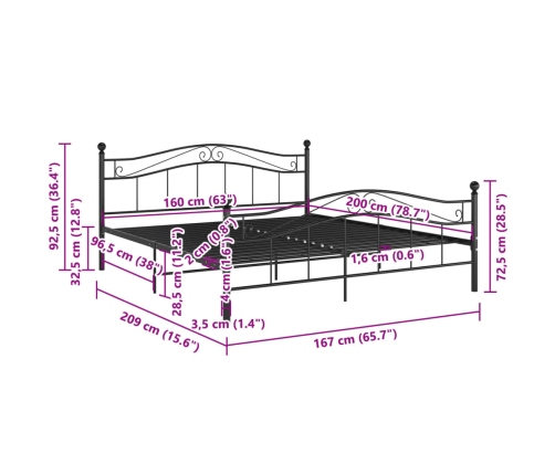 Estructura de cama sin colchón metal negro 160x200 cm