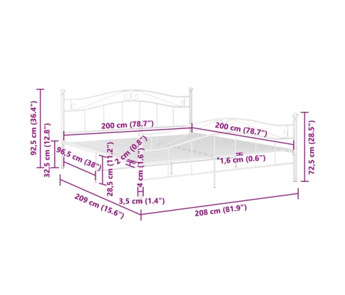 Estructura de cama de metal blanco 200x200 cm