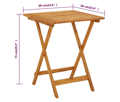 Mesa plegable de jardín de madera maciza de acacia 60x60x75 cm