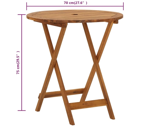 Mesa plegable de jardín de madera maciza de acacia 70 cm